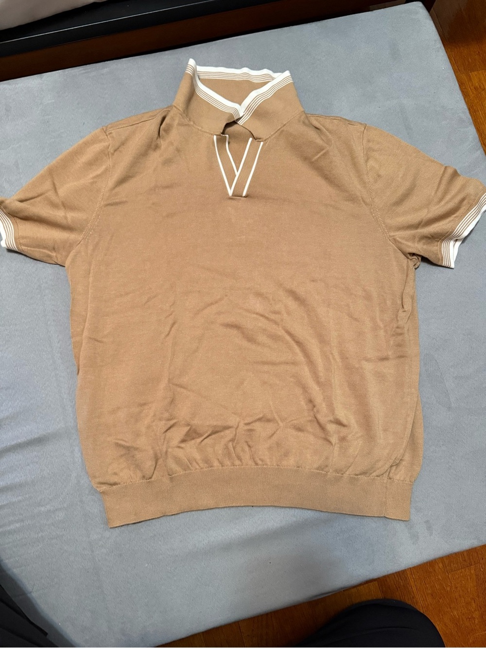 Perry Ellis Men's Tan Short Sleeve Polo Sweater
